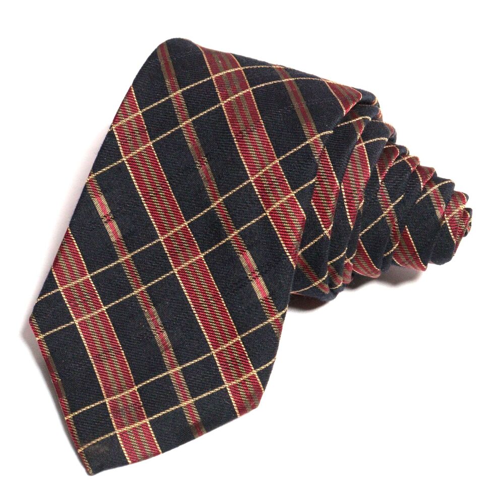 Lands End Tie Black Tartan Scottish Plaid 100%‎ Silk Made In USA 3.5" W